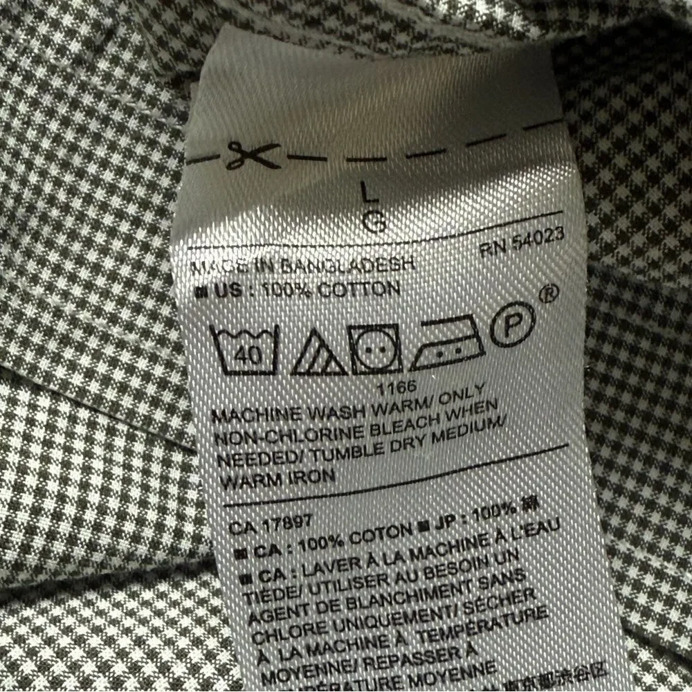 Banana Republic Black White Micro Gingham Check Button Down Large